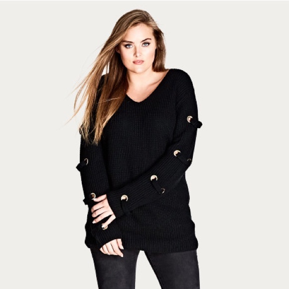 10. NWT City Chic Grommet V Neck Navy Sweater - Picture 6 of 9